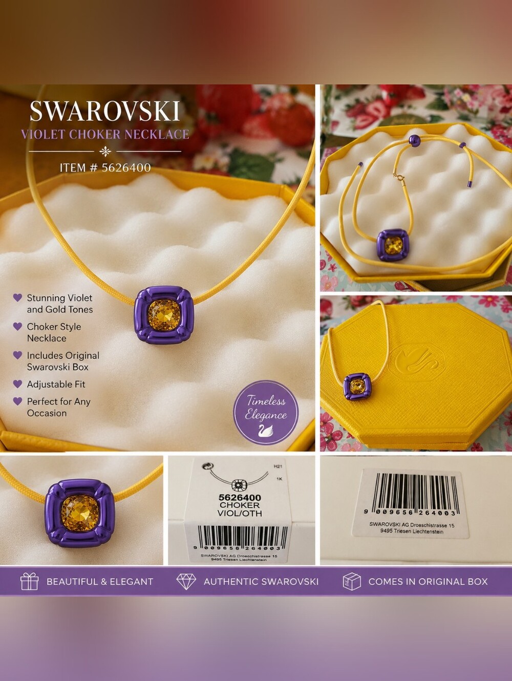 💜⭐️Swarovski Violet Choker Necklace #5626400 w/ Original Box